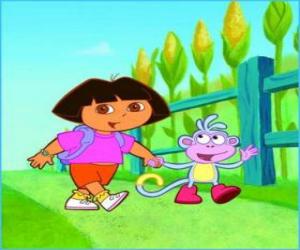 yapboz Dora kaşif kız maymun yanındaki Boots keşfetmek